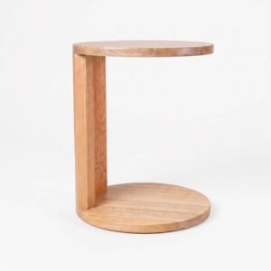 Mesa auxiliar Marruecos de diseño circular en madera flor morado para salas premium en Bogotá